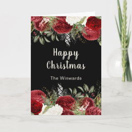 Tarjeta Festiva Elegant Christmas Dinner Party Red Flowers