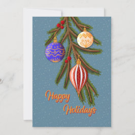Tarjeta Festiva Elegant Christmas Ornaments on Pine Branch