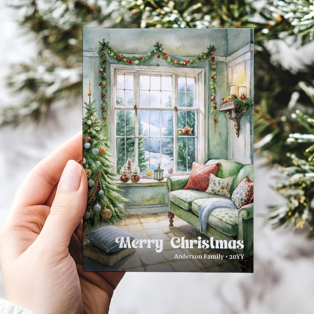 Tarjeta Festiva Elegant Christmas scene card traditional holiday   (Elegant Christmas scene card traditional holiday tag)