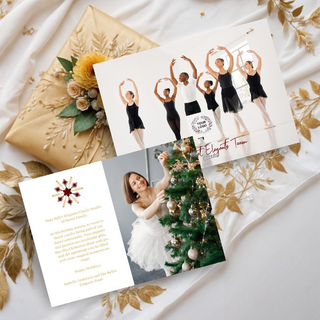 Tarjeta Festiva Elegant Christmas Snowflake Red & Gold 2 Photos (Elegant Christmas Snowflake Red & Faux Gold 2 Photos Business Holidays Cards. )