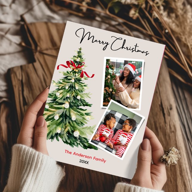 Tarjeta Festiva Elegant Christmas tree two photos personalized (Subido por el creador)