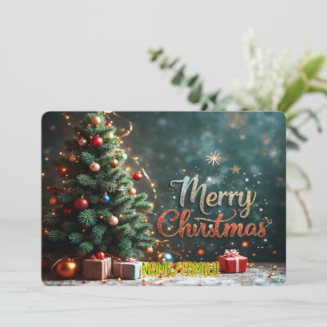 Tarjeta Festiva Elegant Christmas Tree with Gifts (Anverso de pie)