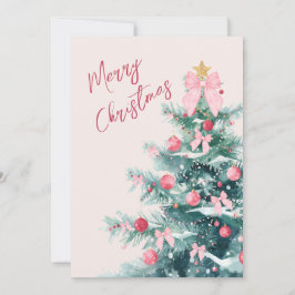 Tarjeta Festiva Elegant Christmas Tree with Pink Bows Holiday Card