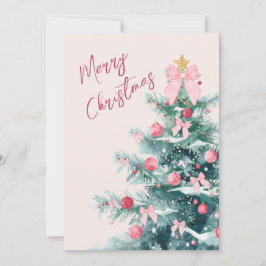 Tarjeta Festiva Elegant Christmas Tree with Pink Bows Holiday Card