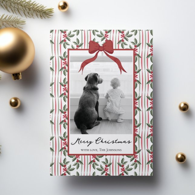 Tarjeta Festiva Elegant Christmas Watercolor Botanical Ribbon (Subido por el creador)