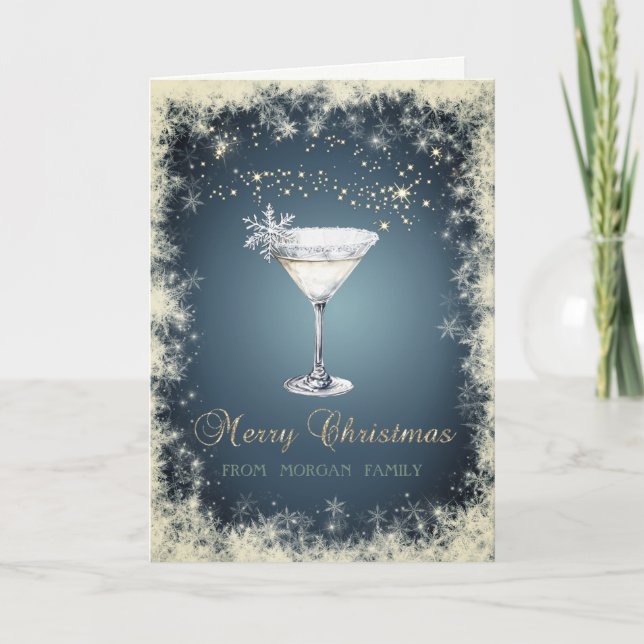 Tarjeta Festiva Elegant Christmas Watercolor Cocktail Snowflakes  (Anverso)