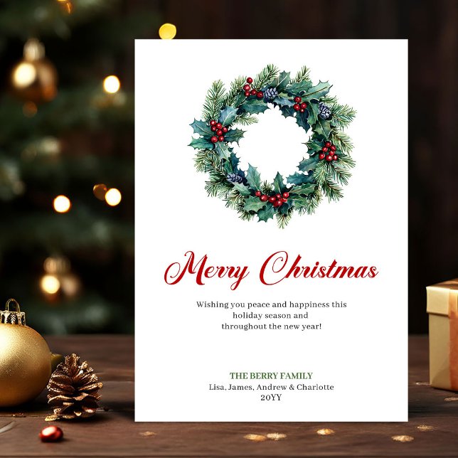Tarjeta Festiva Elegant Christmas Wreath Minimalist Holiday Card (Elegant Christmas Wreath Minimalist Holiday Card)