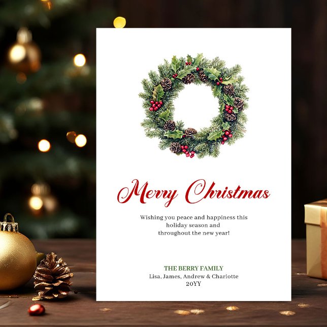 Tarjeta Festiva Elegant Christmas Wreath Watercolor Greeting Card (Elegant Christmas Wreath Watercolor Greeting Card)
