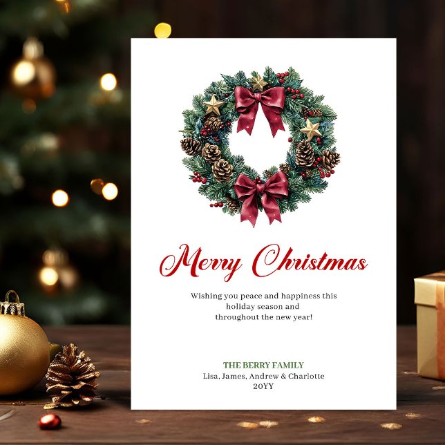 Tarjeta Festiva Elegant Christmas Wreath with Pine Cones Card (Elegant Christmas Wreath with Pine Cones Card)