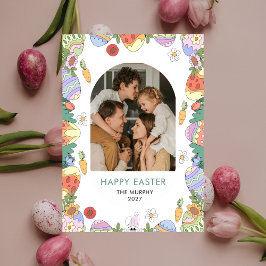 Tarjeta Festiva Elegant Colorful Oval Floral Easter Family Photo