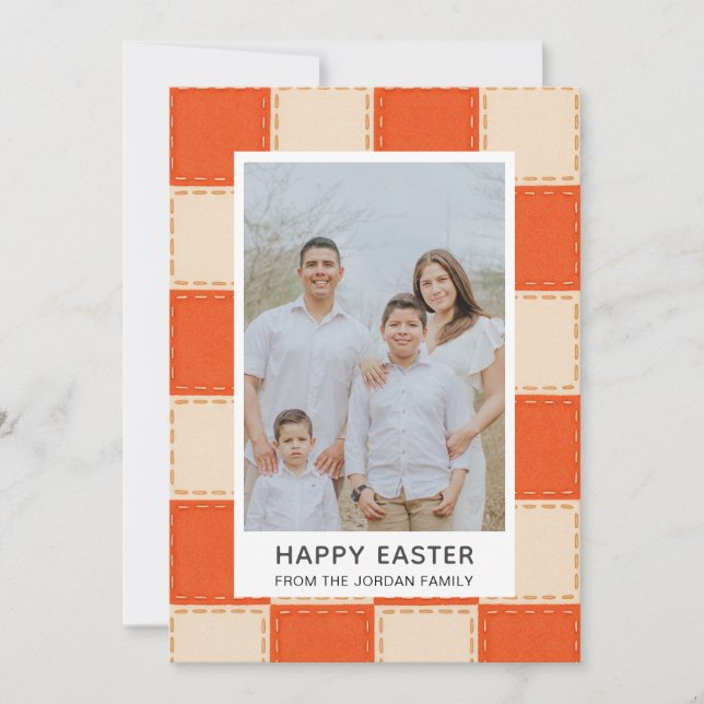 Tarjeta Festiva Elegant Coral & Cream Pattern Happy Easter Photo (Anverso)