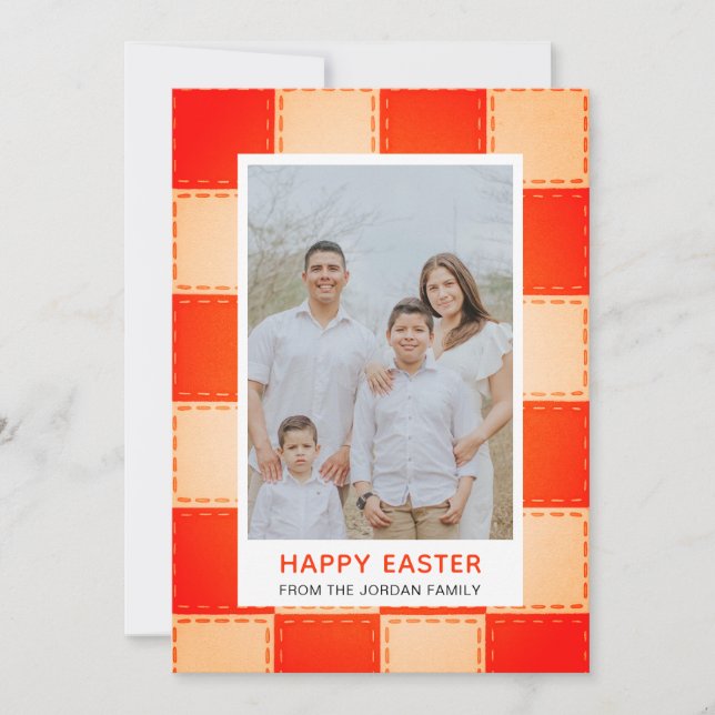 Tarjeta Festiva Elegant Coral & Cream Pattern Happy Easter Photo (Anverso)