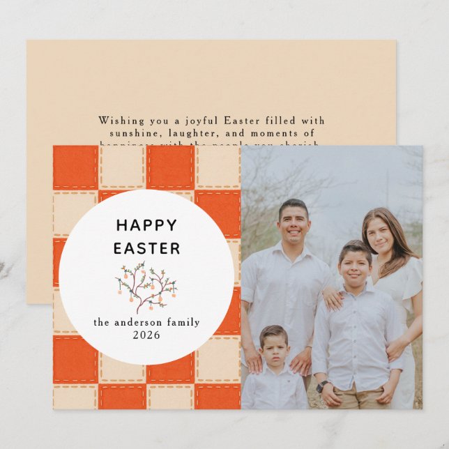 Tarjeta Festiva Elegant Coral & Cream Pattern  Happy Easter Photo (Anverso / Reverso)