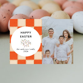 Tarjeta Festiva Elegant Coral & Cream Pattern Happy Easter Photo