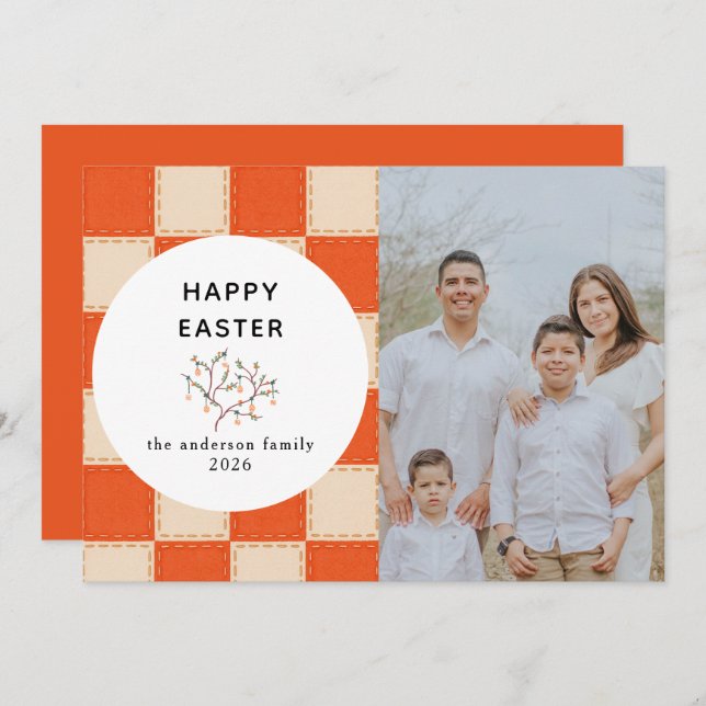 Tarjeta Festiva Elegant Coral & Cream Pattern  Happy Easter Photo (Anverso / Reverso)