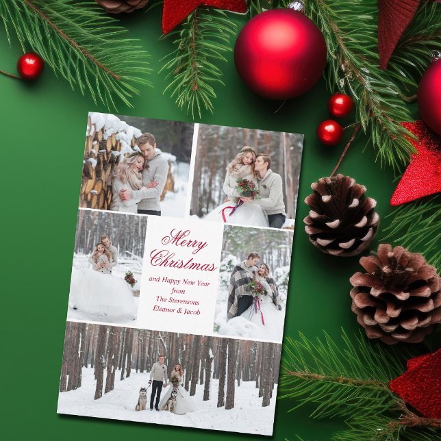 Tarjeta Festiva Elegant Couple Christmas Photo Collage Newlywed (Subido por el creador)