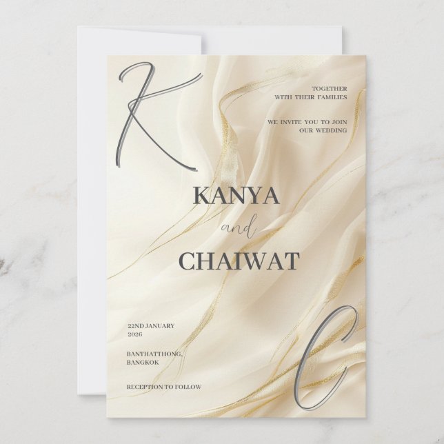 Tarjeta Festiva Elegant Cream Gold Wedding Invitation | Minimalist (Anverso)