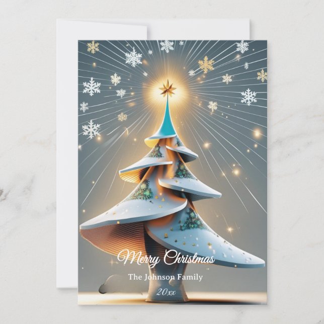 Tarjeta Festiva Elegant Custom Modern 3D Tree Christmas (Anverso)