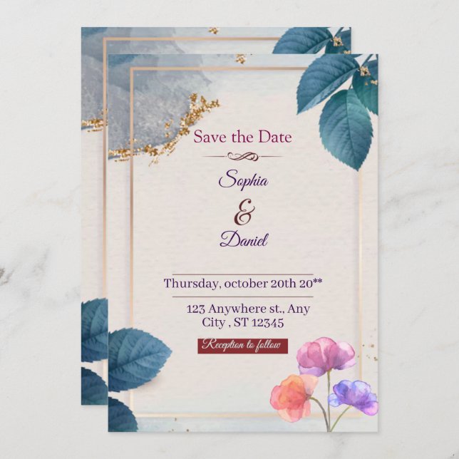 Tarjeta Festiva Elegant Custom Wedding Invitation (Anverso / Reverso)