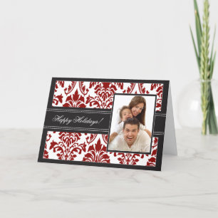 Tarjeta Festiva Elegant Damask Happy Holidays Card (negro/rojo)