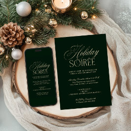 Tarjeta Festiva Elegant Dark Green Holiday Dinner Party Invitation
