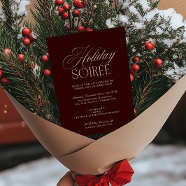Tarjeta Festiva Elegant Dark Red Holiday Dinner Party Invitation
