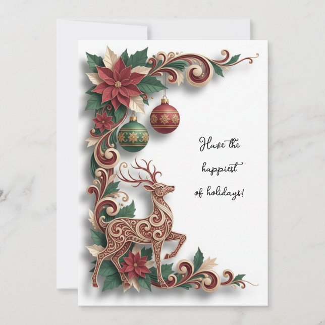 Tarjeta Festiva Elegant Deer Filigree Christmas Holiday Flat Card (Anverso)