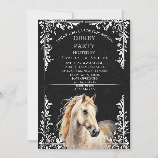 Tarjeta Festiva Elegant Derby Party Horse Invitation Card (Anverso)