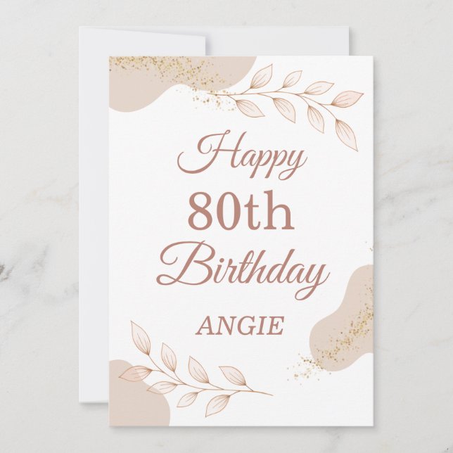 Tarjeta Festiva Elegant Dusty Rose Gold 80th Birthday Card (Anverso)