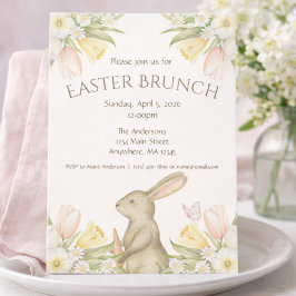 Tarjeta Festiva Elegant Easter Brunch Invitation | Bunny & Tulips