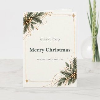 Tarjeta Festiva Elegant Evergreen Gold Christmas Card
