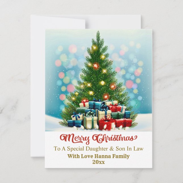 Tarjeta Festiva Elegant Family Holiday Present I Christmas Tree (Anverso)