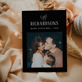 Tarjeta Festiva Elegant Family Photo and Name | Merry Christmas