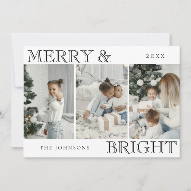 Tarjeta Festiva Elegant Family Photo | Merry and Bright Christmas (Anverso)