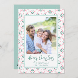 Tarjeta Festiva Elegant Family Photo Pattern Script Christmas