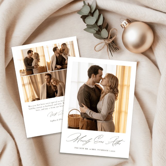 Tarjeta Festiva Elegant First Christmas 4 Photo Merrily Ever After (Subido por el creador)