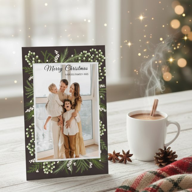 Tarjeta Festiva Elegant Floral Frame Simple Family Photo (Subido por el creador)
