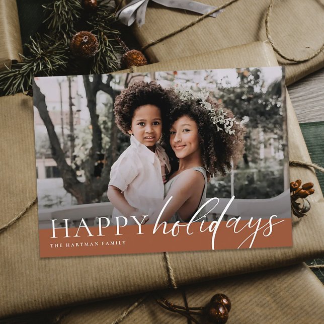 Tarjeta Festiva Elegant Floral Happy Holidays Terracotta Photo    (Subido por el creador)