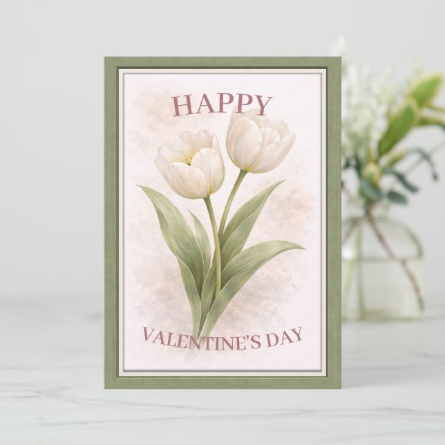 Tarjeta Festiva Elegant Floral Happy Valentine’s Day Card (Anverso de pie)