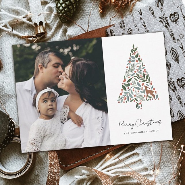 Tarjeta Festiva Elegant Foliage Christmas Tree | White | Photo (Subido por el creador)