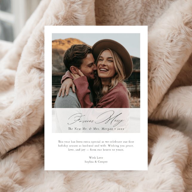 Tarjeta Festiva Elegant Forever Merry Christmas Newlywed Photo (Subido por el creador)