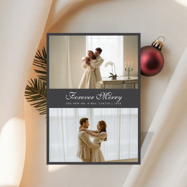 Tarjeta Festiva Elegant Forever Merry Newlywed Photo Holiday Card (Subido por el creador)