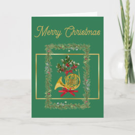 Tarjeta Festiva Elegant French Horn Christmas Green