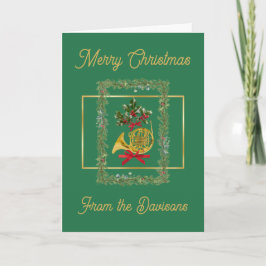 Tarjeta Festiva Elegant French Horn Christmas Green