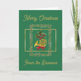 Tarjeta Festiva Elegant French Horn Christmas Green