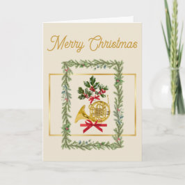 Tarjeta Festiva Elegant French Horn Christmas Irish Cream