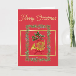 Tarjeta Festiva Elegant French Horn Christmas Red