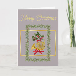 Tarjeta Festiva Elegant French Horn Christmas Taupe