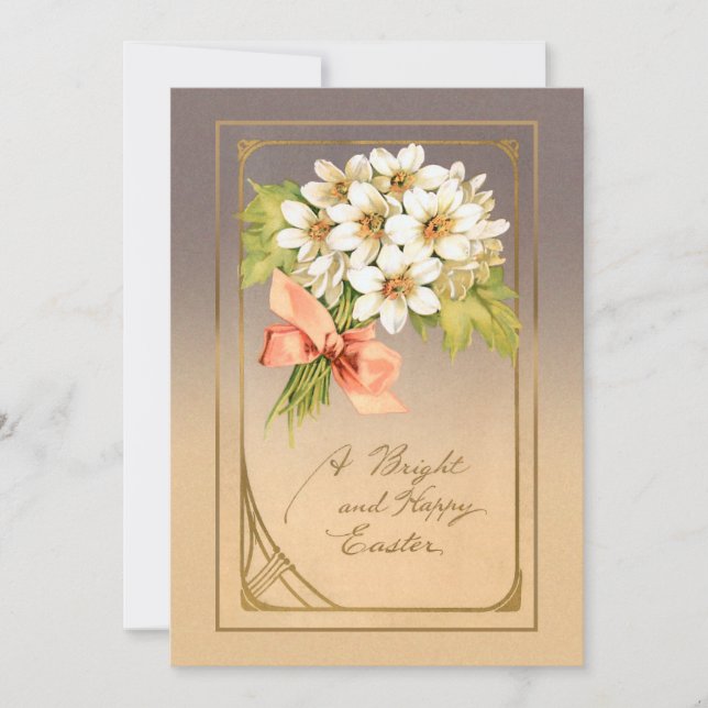 Tarjeta Festiva Elegant Gold Art Nouveau Easter Floral (Anverso)