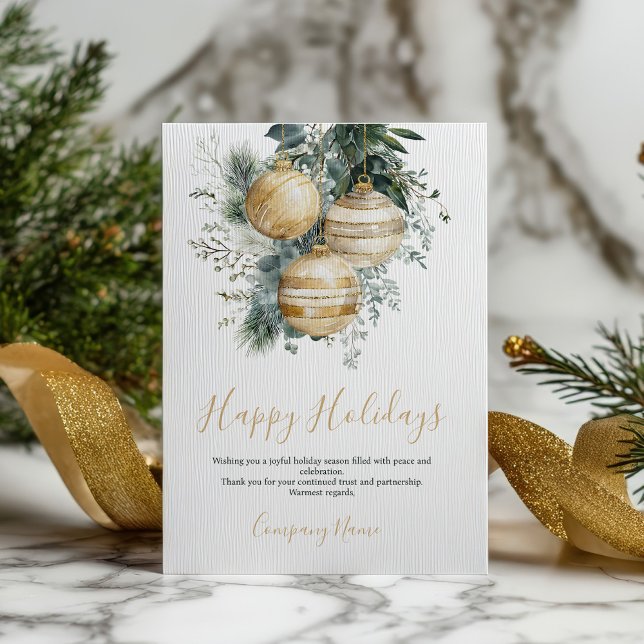 Tarjeta Festiva Elegant Gold Baubles Greenery Corporate Christmas (Elegant Gold Baubles Greenery Corporate Christmas Holiday Card)